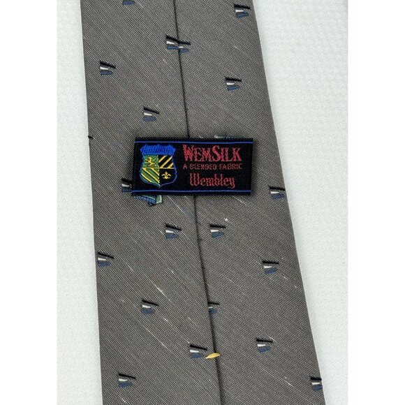 Wembley Wemsilk Grey Blue Geometric Pattern Tie 3.5 in Professional Necktie VTG - Picture 5 of 6